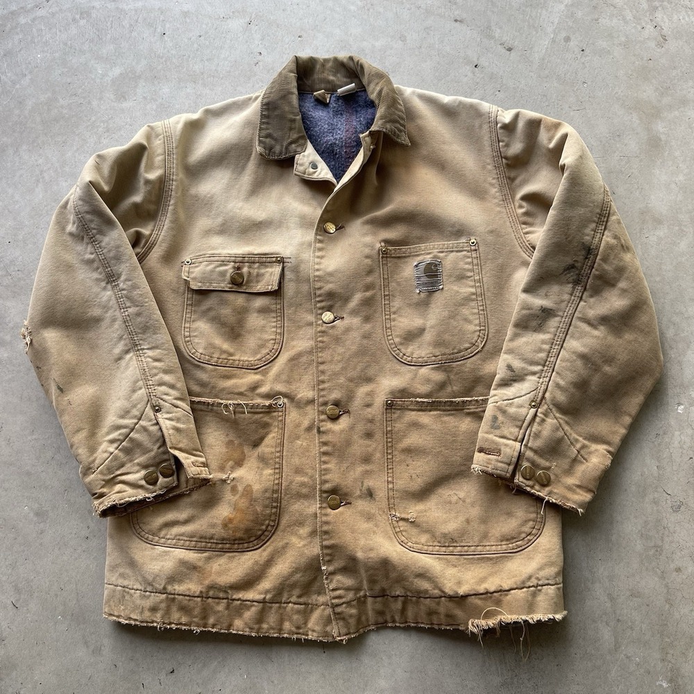 Vintage Carhartt Jacket Blanket Lined Chore Coat 1970s Carhartt Sz 40 Distressed